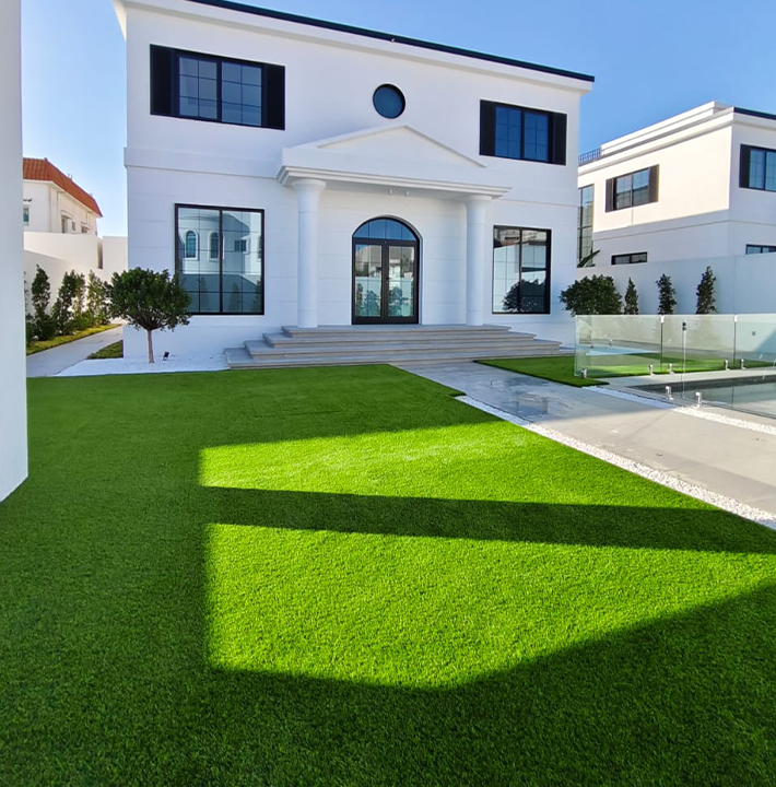 Artificial Grass Dubai After Installation Alongside Villa